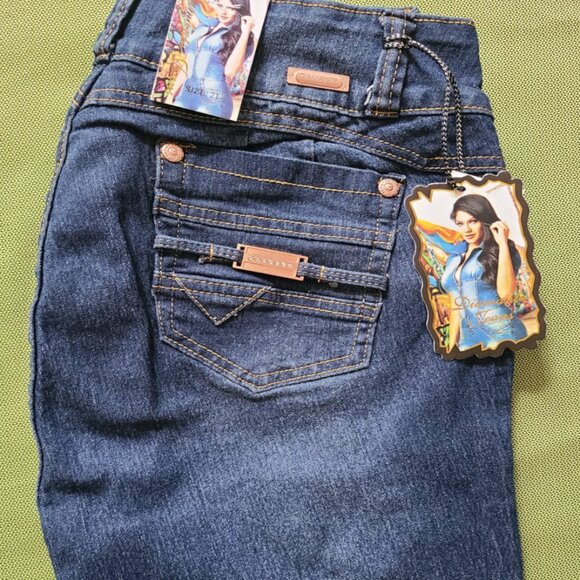 plus size destroyed butt lift Colombia Jeans size 21 skinny stretch indigo navy - Picture 8 of 9